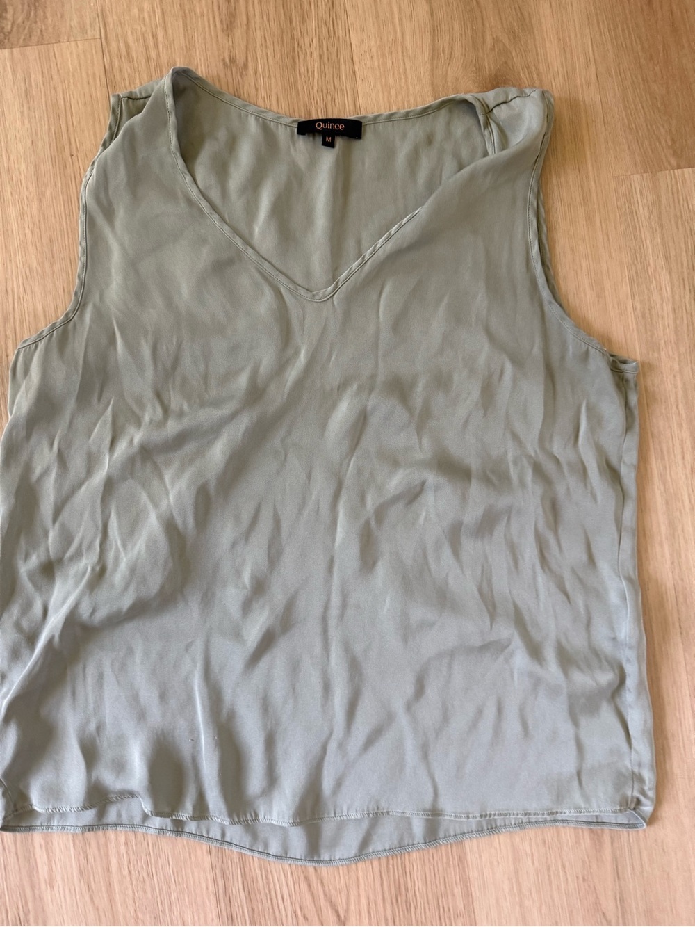Quince Women's Washable Stretch Silk Tank in Olive Green Medium